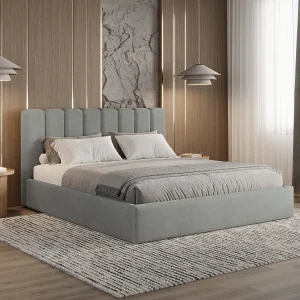 BESILIO Gestoffeerd bed met opbergruimte 120×200 Nuvia – slank bed met zacht hoofdbord en metalen frame – Grijs BESILIO Gestoffeerd bed met opbergruimte 120×200 Nuvia – slank bed met zacht hoofdbord en metalen frame – Grijs
