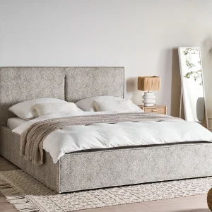 Bed met opbergruimte Gebreid velours MOISSAC 160 x 200 cm Grijs/beige Bed met opbergruimte Gebreid velours MOISSAC 160 x 200 cm Grijs/beige