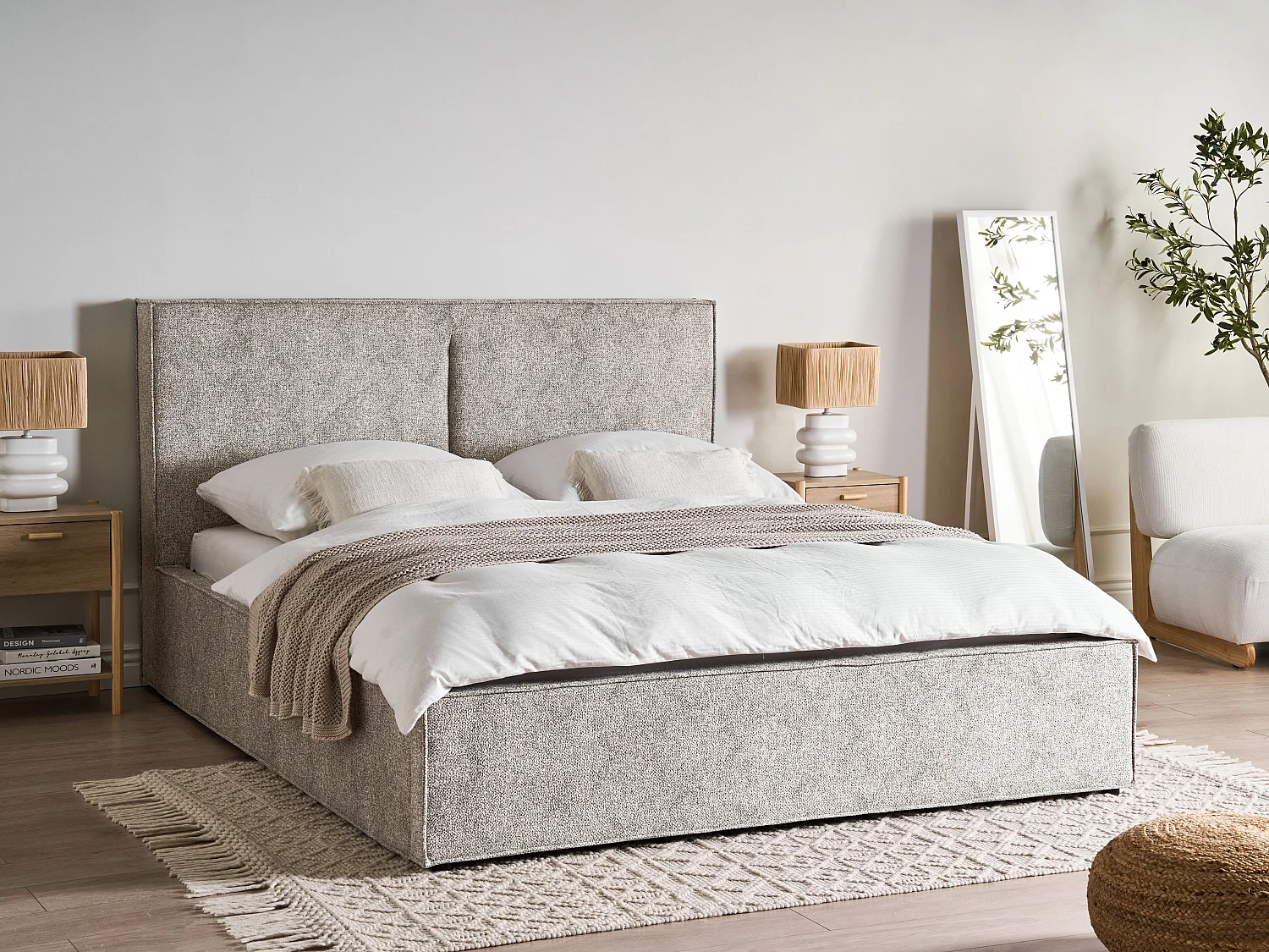 Bed met opbergruimte Gebreid velours MOISSAC 160 x 200 cm Grijs/beige