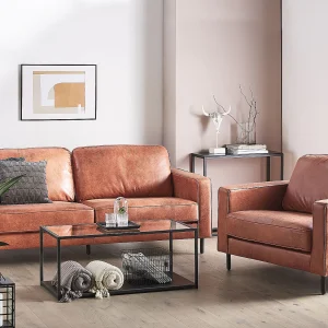 Bankenset SAVALEN Kunstleer Goudbruin 4-zitter Bankenset SAVALEN Kunstleer Goudbruin 4-zitter