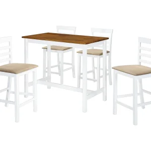 Bartafel- en barstoelenset massief hout bruin en wit 5-delig Bartafel- en barstoelenset massief hout bruin en wit 5-delig