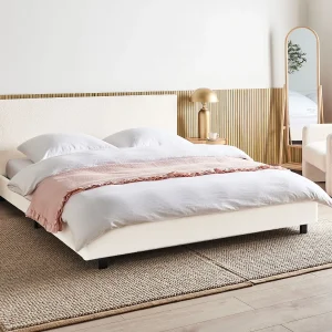 Bed Bouclé ALBI 180 x 200 cm Gebroken wit