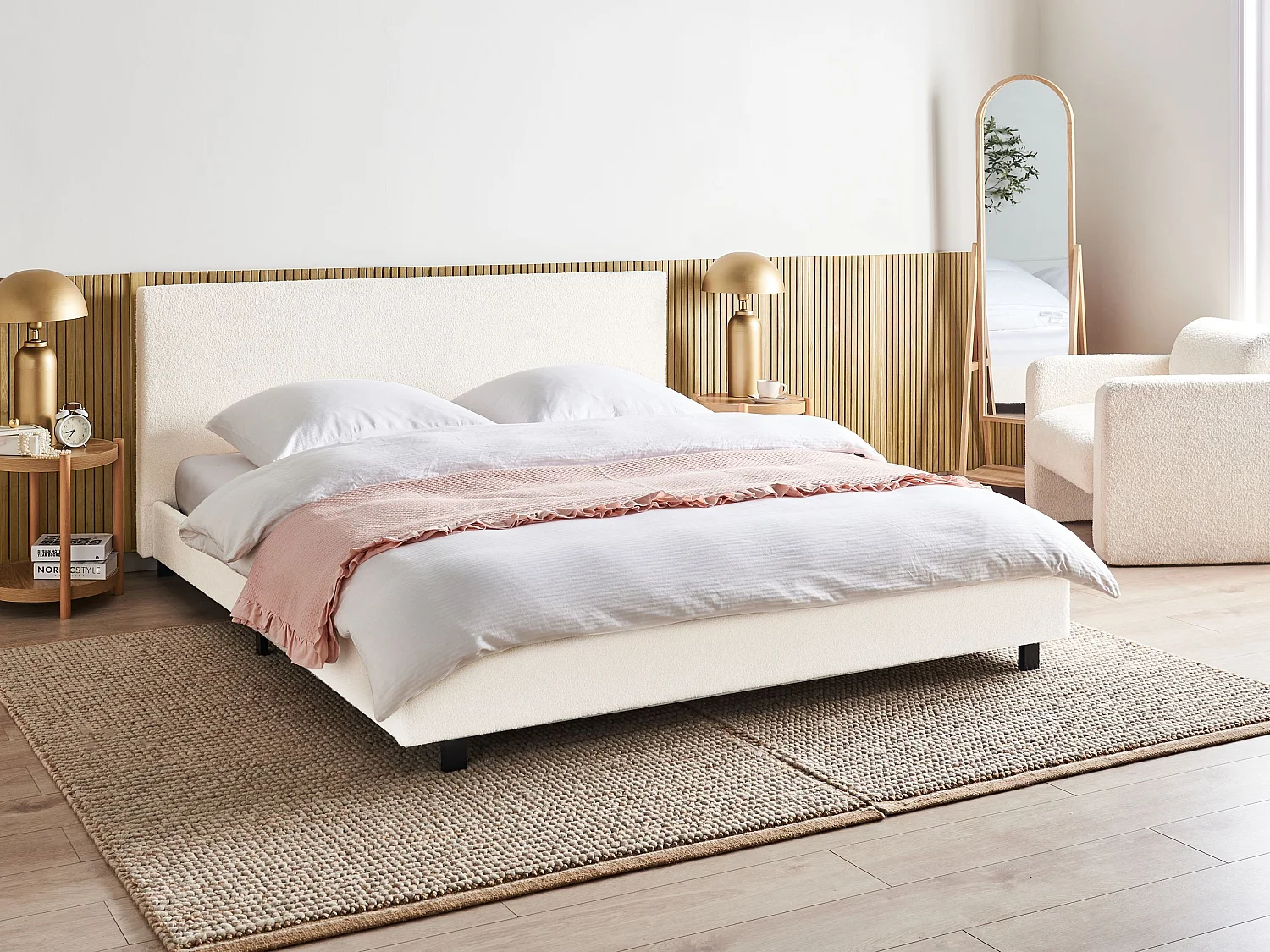 Bed Bouclé ALBI 180 x 200 cm Gebroken wit