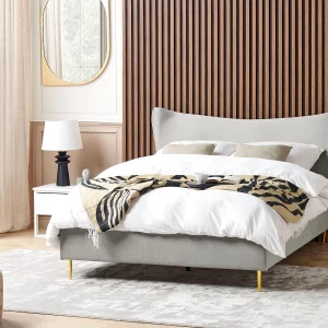 Bed Fluweel CHALEIX 140 x 200 cm Lichtgrijs Bed Fluweel CHALEIX 140 x 200 cm Lichtgrijs