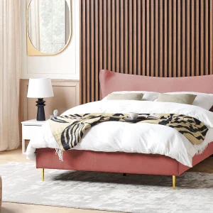 Bed Fluweel CHALEIX 160 x 200 cm Perzik Bed Fluweel CHALEIX 160 x 200 cm Perzik