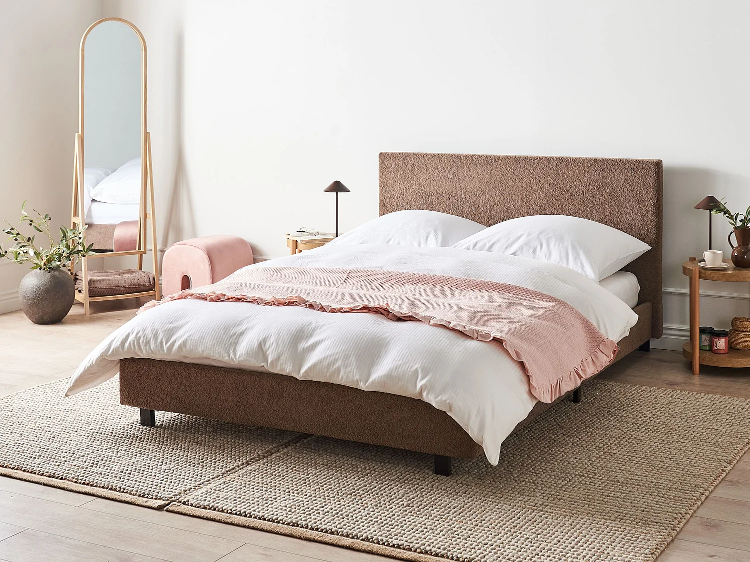 Bed Bouclé ALBI 140 x 200 cm Bruin
