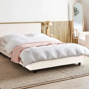 Bed Bouclé ALBI 140 x 200 cm Gebroken wit