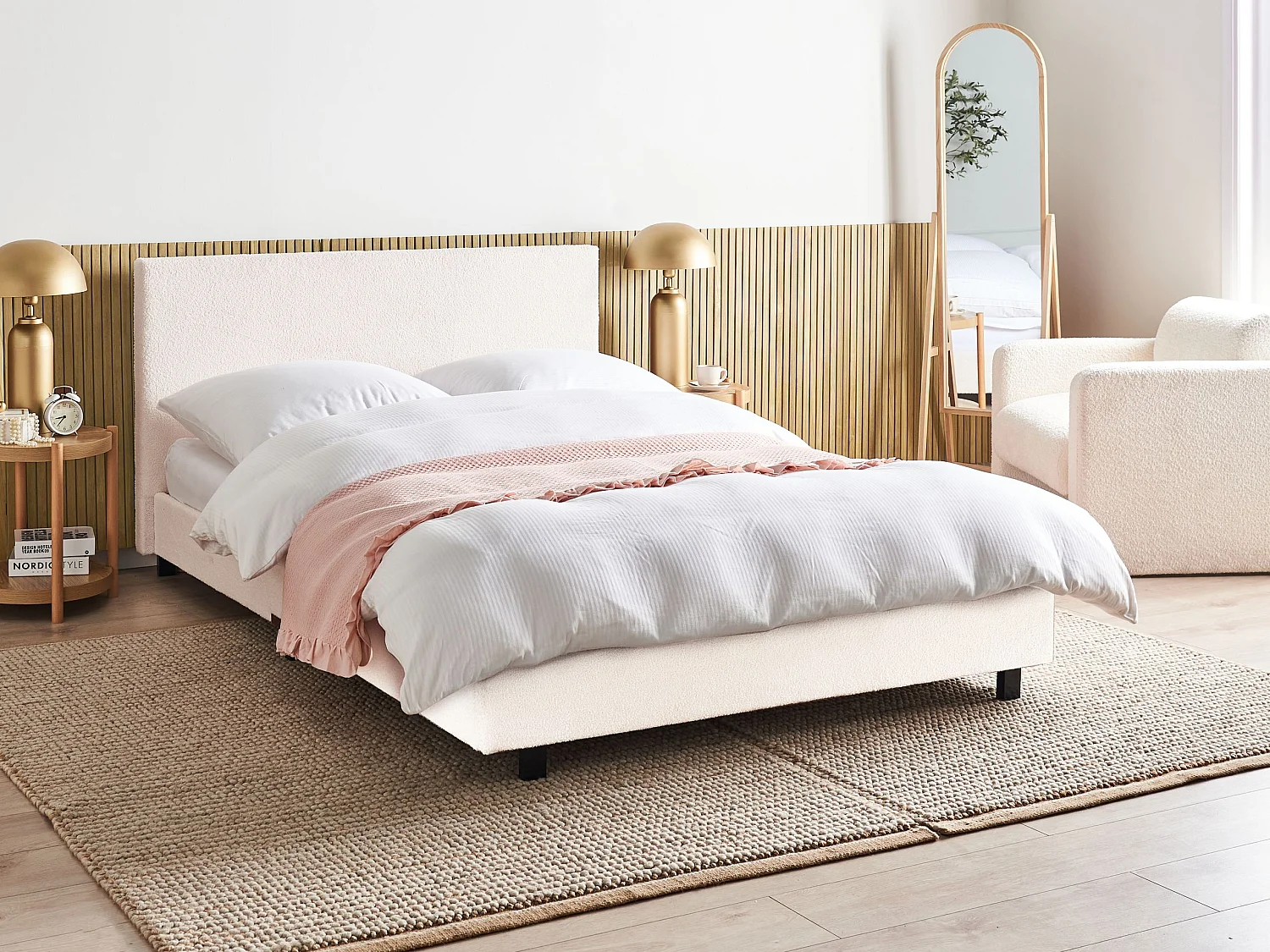 Bed Bouclé ALBI 140 x 200 cm Gebroken wit