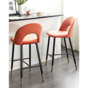 Set van 2 barstoelen FALTON Fluweel Koraalrood Set van 2 barstoelen FALTON Fluweel Koraalrood