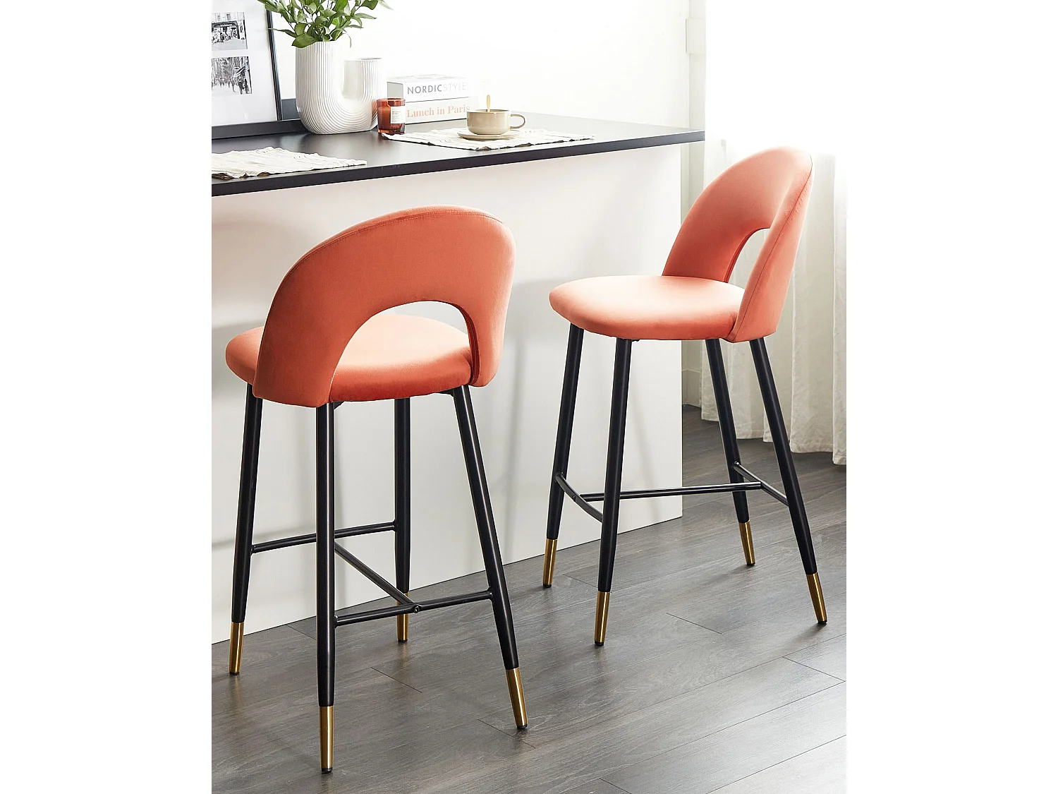 Set van 2 barstoelen FALTON Fluweel Koraalrood