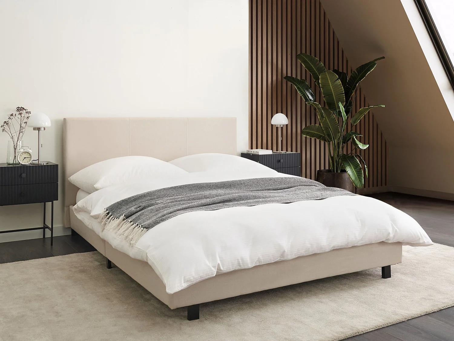 Bed Stof ALBI 140 x 200 cm Beige
