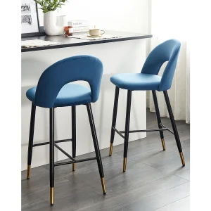 Set van 2 barstoelen FALTON Fluweel Blauw Set van 2 barstoelen FALTON Fluweel Blauw