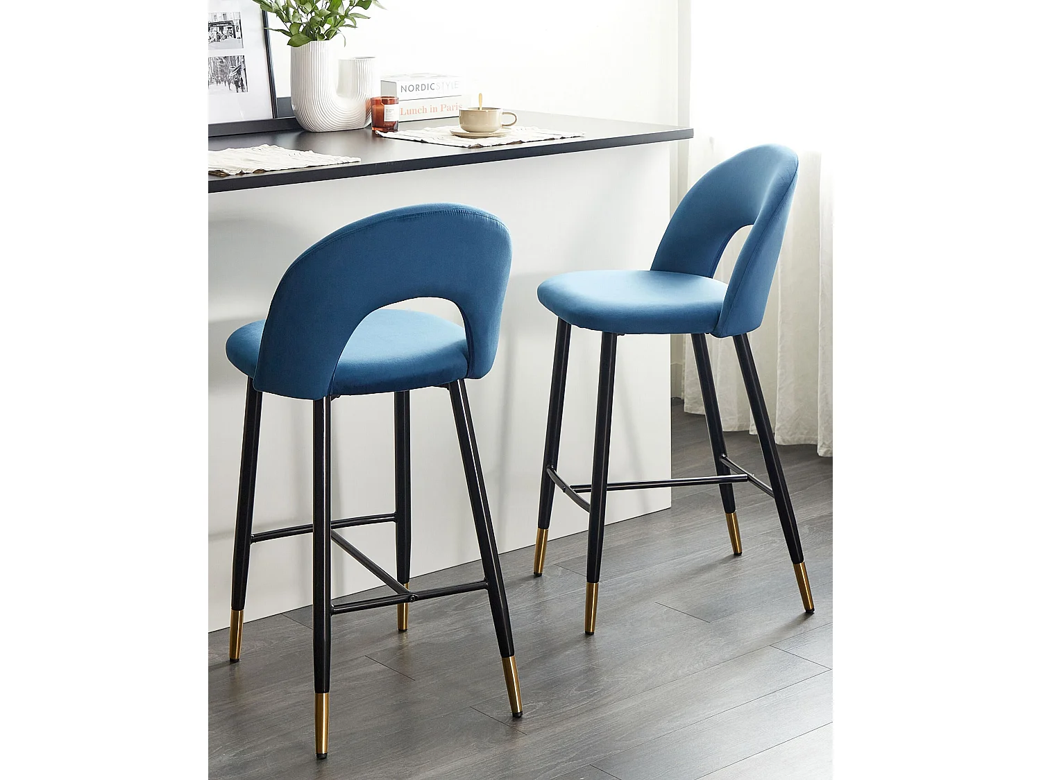 Set van 2 barstoelen FALTON Fluweel Blauw