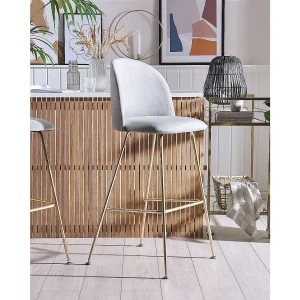 Set van 2 barstoelen ARCOLA Fluweel Lichtgrijs Set van 2 barstoelen ARCOLA Fluweel Lichtgrijs