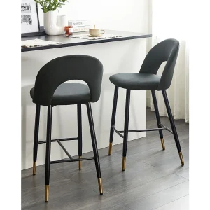 Set van 2 barstoelen FALTON Fluweel Zwart Set van 2 barstoelen FALTON Fluweel Zwart