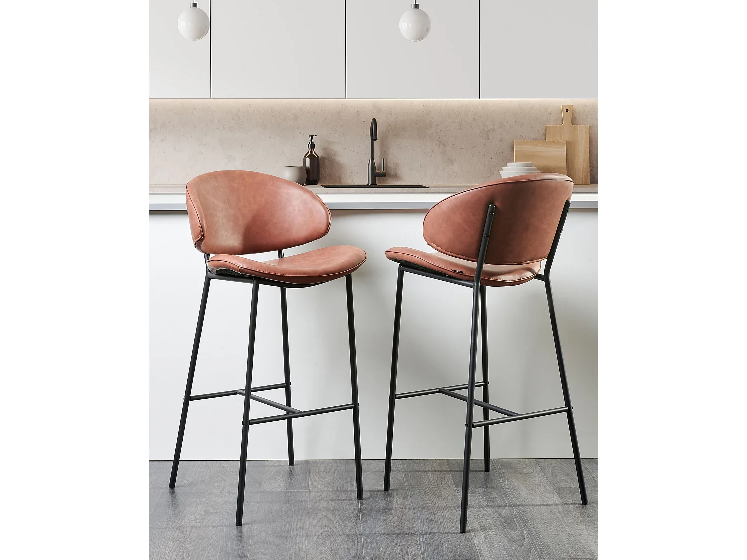 Set van 2 barstoelen KIANA Kunstleer Bruin