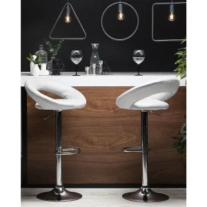 Set van 2 barstoelen PEORIA Kunstleer Draaibaar Wit Set van 2 barstoelen PEORIA Kunstleer Draaibaar Wit