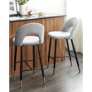 Set van 2 barstoelen FALTON Fluweel Grijs Set van 2 barstoelen FALTON Fluweel Grijs