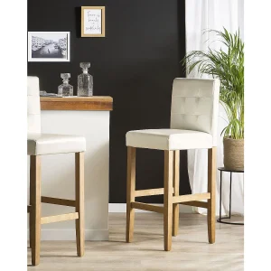 Set van 2 barstoelen MADISON Kunstleer Gebroken wit Set van 2 barstoelen MADISON Kunstleer Gebroken wit
