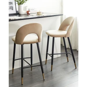 Set van 2 barstoelen FALTON Fluweel Beige Set van 2 barstoelen FALTON Fluweel Beige