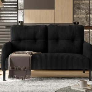 Beige Corduroy 2-zitsbank – Modulaire bank met zijzakken – Ideaal voor kleine woonkamers, studio's of studentenkamers Beige Corduroy 2-zitsbank – Modulaire bank met zijzakken – Ideaal voor kleine woonkamers, studio's of studentenkamers