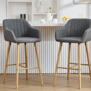 Barstoel met Rugleuning en Armleuningen – Poten van Eiken, Zitting van Linnen – Vaste Hoogte 75 cm – Ideaal voor Keukeneiland, Bar, Aanrecht Barstoel met Rugleuning en Armleuningen – Poten van Eiken, Zitting van Linnen – Vaste Hoogte 75 cm – Ideaal voor Keukeneiland, Bar, Aanrecht