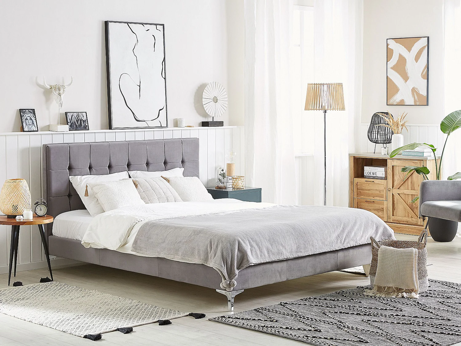 Bed Fluweel AMBERT 140 x 200 cm Grijs