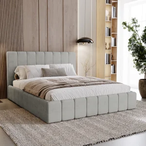 BESILIO Gestoffeerd bed Slim 140×200 Lexy – metalen frame, opbergruimte voor beddengoed, slank bed, fluwelen stof – Lichtgrijs BESILIO Gestoffeerd bed Slim 140×200 Lexy – metalen frame, opbergruimte voor beddengoed, slank bed, fluwelen stof – Lichtgrijs