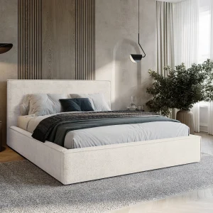BESILIO Gestoffeerd bed voor slaapkamer 160×200 Zanzi – metalen frame, opbergruimte, decoratieve bies, chenille stof – Crème BESILIO Gestoffeerd bed voor slaapkamer 160×200 Zanzi – metalen frame, opbergruimte, decoratieve bies, chenille stof – Crème