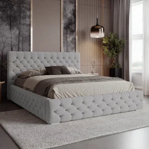 BESILIO Chesterfield bed 160×200 – gestoffeerd bed met opbergruimte, capitonne knopen, luxe slaapkamerbed, opbergbed, fluweel look – Lichtgrijs BESILIO Chesterfield bed 160×200 – gestoffeerd bed met opbergruimte, capitonne knopen, luxe slaapkamerbed, opbergbed, fluweel look – Lichtgrijs
