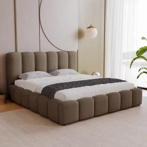 BESILIO Zacht gestoffeerd bed 200×200 Julien – bed met opbergruimte, afgerond design, dichte verticale banen – Bruin BESILIO Zacht gestoffeerd bed 200×200 Julien – bed met opbergruimte, afgerond design, dichte verticale banen – Bruin