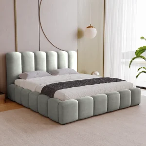BESILIO Zacht gestoffeerd bed 180×200 Julien – bed met opbergruimte, afgerond design, dichte verticale banen – Grijs BESILIO Zacht gestoffeerd bed 180×200 Julien – bed met opbergruimte, afgerond design, dichte verticale banen – Grijs