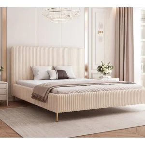 BESILIO Bed 140×200 Vienna II – bed met opbergruimte, slank bed, hoge gouden poten, lattenbodem – zachte fluwelen stof – Crème BESILIO Bed 140×200 Vienna II – bed met opbergruimte, slank bed, hoge gouden poten, lattenbodem – zachte fluwelen stof – Crème
