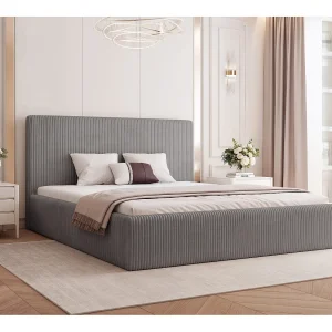 BESILIO Bed 180×200 Vienna – bed met opbergruimte, slank bed, lattenbodem – fluwelen stof – Grijs