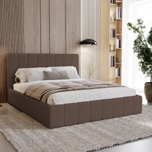 BESILIO Slaapkamerbed Slim 180×200 Lexy – metalen frame, opbergruimte voor beddengoed, slank bed, boucléstof – Bruin BESILIO Slaapkamerbed Slim 180×200 Lexy – metalen frame, opbergruimte voor beddengoed, slank bed, boucléstof – Bruin