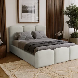 BESILIO Gestoffeerd slaapkamerbed 180×200 Camille – bed met opbergruimte en houten lattenbodem – Lichtgrijs