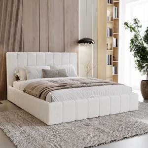 BESILIO Slaapkamerbed Slim 140×200 Lexy – metalen frame, opbergruimte voor beddengoed, slank bed, boucléstof – Wit BESILIO Slaapkamerbed Slim 140×200 Lexy – metalen frame, opbergruimte voor beddengoed, slank bed, boucléstof – Wit