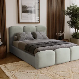 BESILIO Gestoffeerd slaapkamerbed 160×200 Camille – bed met opbergruimte en houten lattenbodem – Grijs