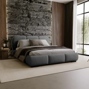 BESILIO Bed met opbergruimte en lattenbodem 200×200 Holi – tweepersoons gestoffeerd bed van bouclé-/teddystof – Grijs BESILIO Bed met opbergruimte en lattenbodem 200×200 Holi – tweepersoons gestoffeerd bed van bouclé-/teddystof – Grijs