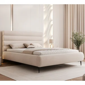 BESILIO Stijlvol bed met opbergruimte 200×200 Marbella II – gestoffeerd bed op hoge poten, houten lattenbodem – Crèmekleurig BESILIO Stijlvol bed met opbergruimte 200×200 Marbella II – gestoffeerd bed op hoge poten, houten lattenbodem – Crèmekleurig