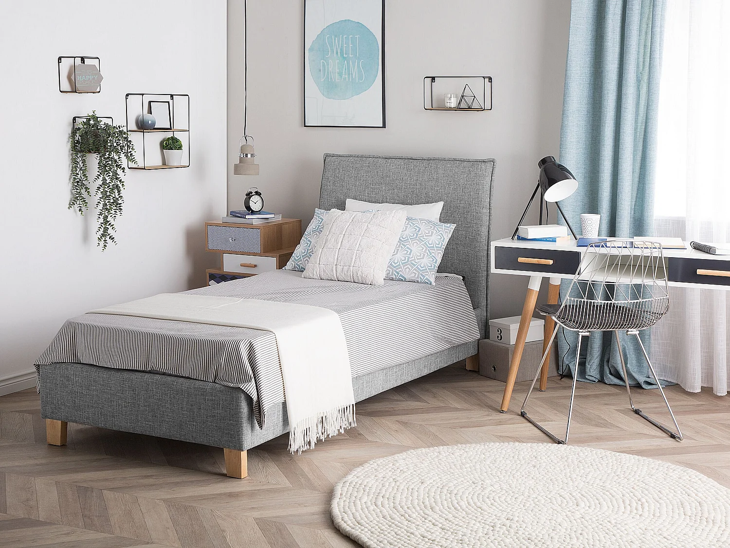 Bed stof grijs 90 x 200 cm SENNEZ