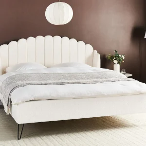 Bed Bouclé AMBILLOU 180 x 200 cm Gebroken wit