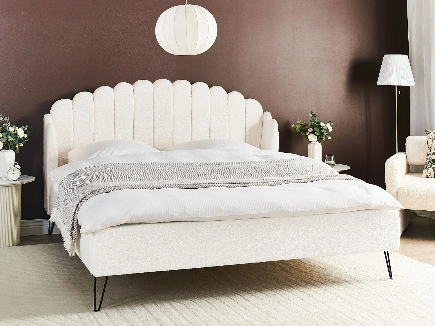 Bed Bouclé AMBILLOU 180 x 200 cm Gebroken wit