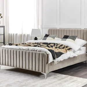 Bed Fluweel LUNAN 140 x 200 cm Taupe