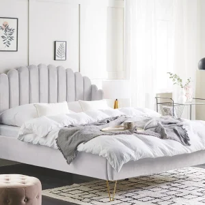 Bed Fluweel AMBILLOU 160 x 200 cm Lichtgrijs