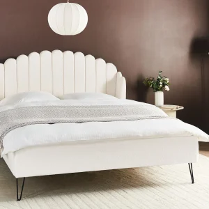 Bed Bouclé AMBILLOU 160 x 200 cm Gebroken wit