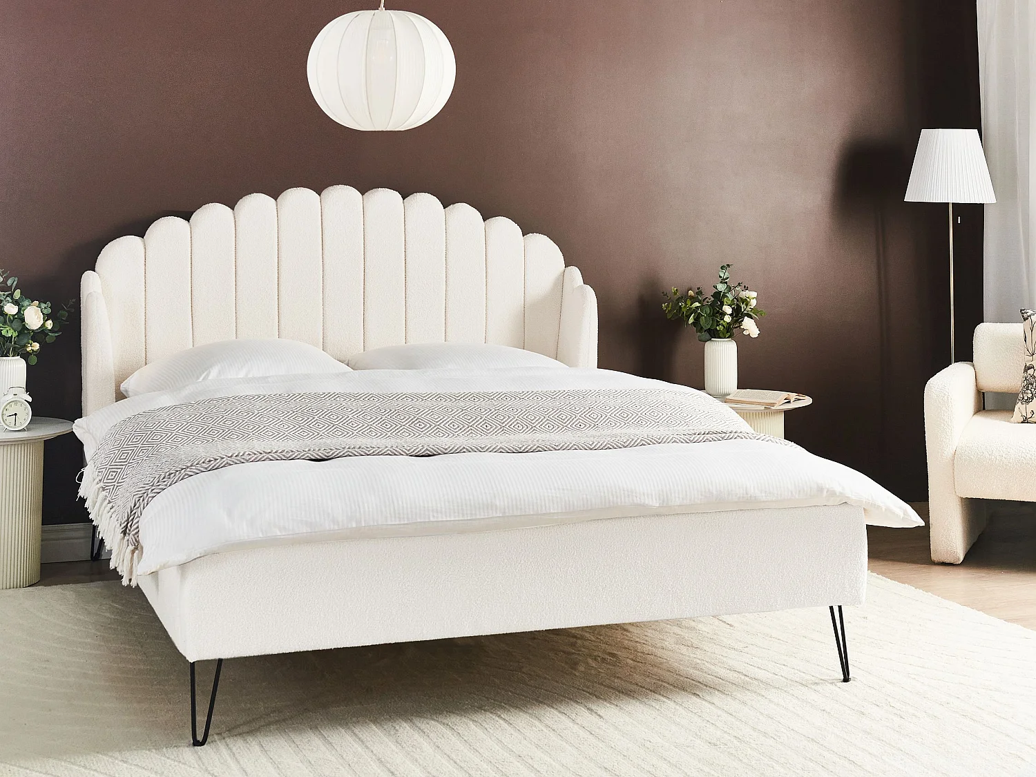 Bed Bouclé AMBILLOU 160 x 200 cm Gebroken wit