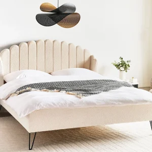 Bed Bouclé AMBILLOU 160 x 200 cm Beige