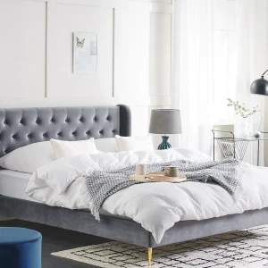 Bed Fluweel FORBACH 160 x 200 cm Grijs Bed Fluweel FORBACH 160 x 200 cm Grijs