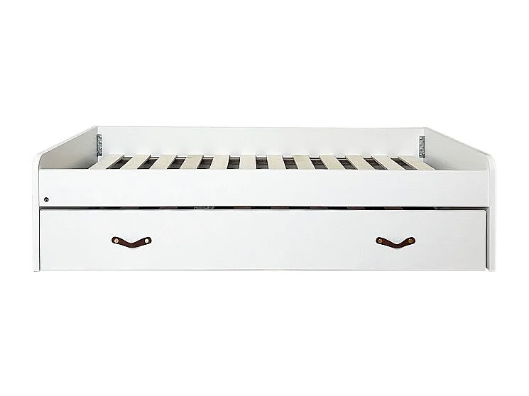 Bed + hefbaar onderschuifbed spaanplaat wit met lattenbodem 90/90 cm